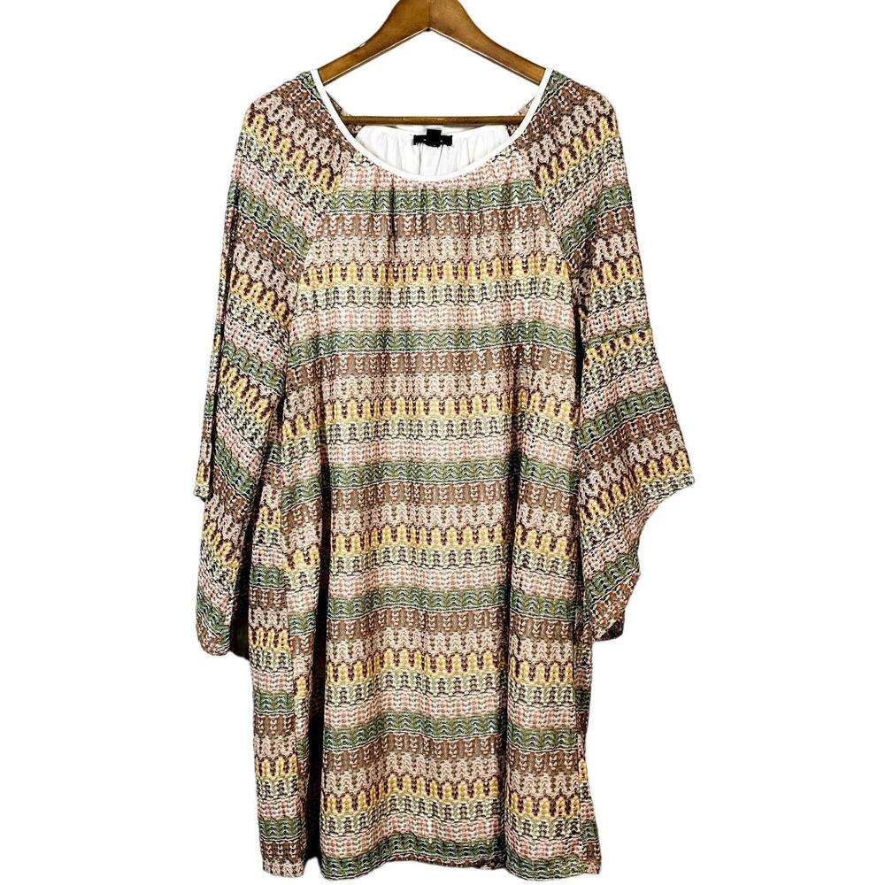 Tacera Knit Bell Sleeve Shift Dress Scoop Neck Pink - 2X